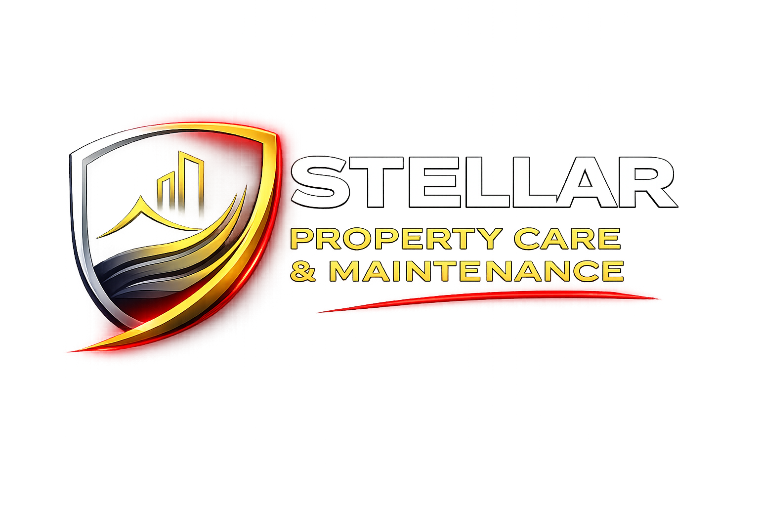 stellar property care logo with red accents