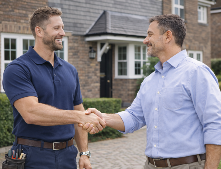 shaking hands outside a uk home